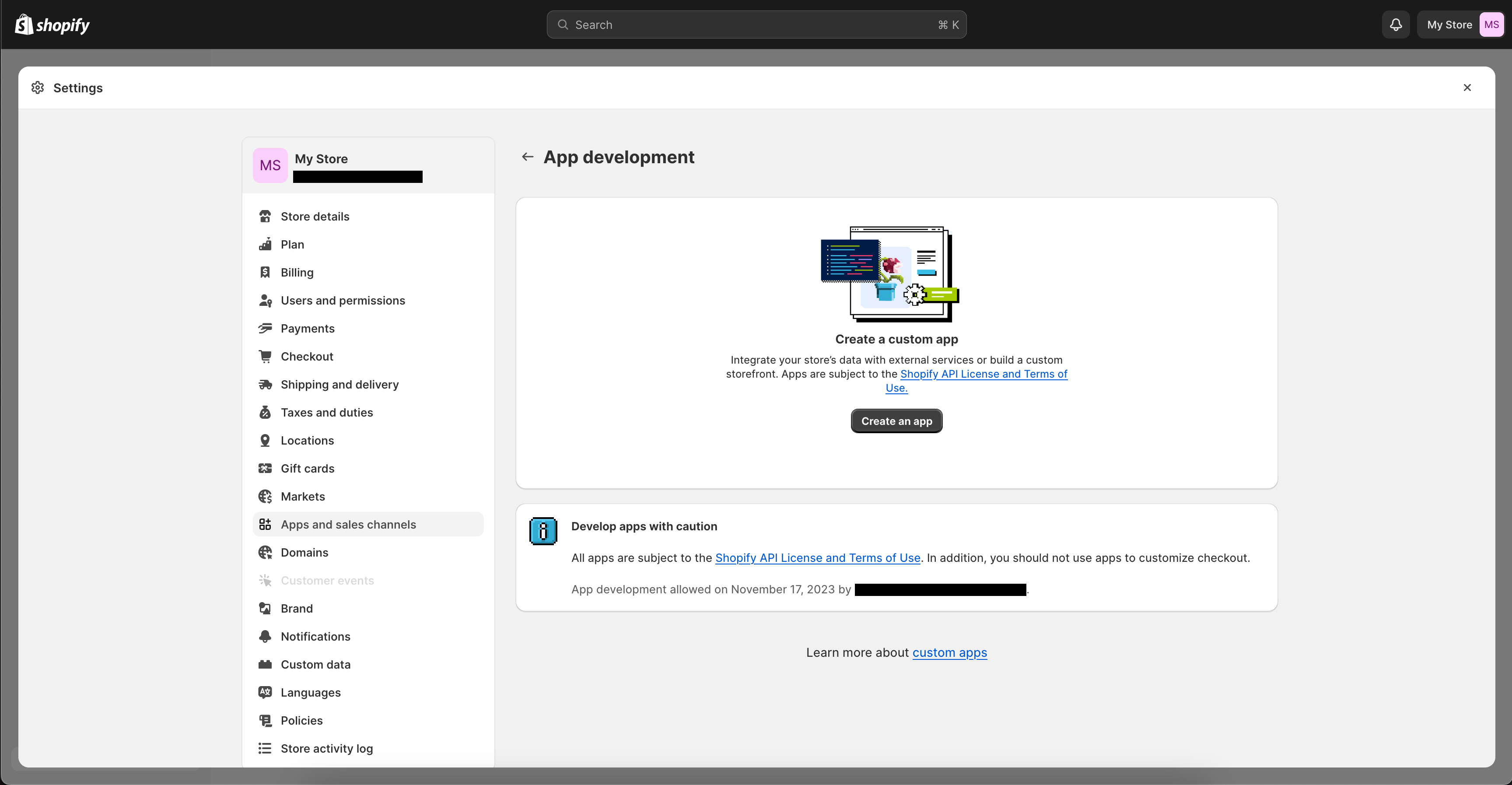 Image showing the "create a custom app" UI.